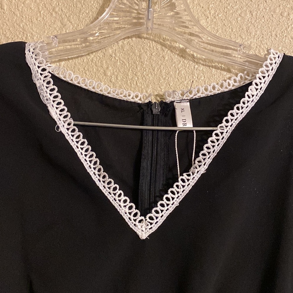 Black Dress with White Lace Cutout Sections Size 10 - Picture 5 of 13